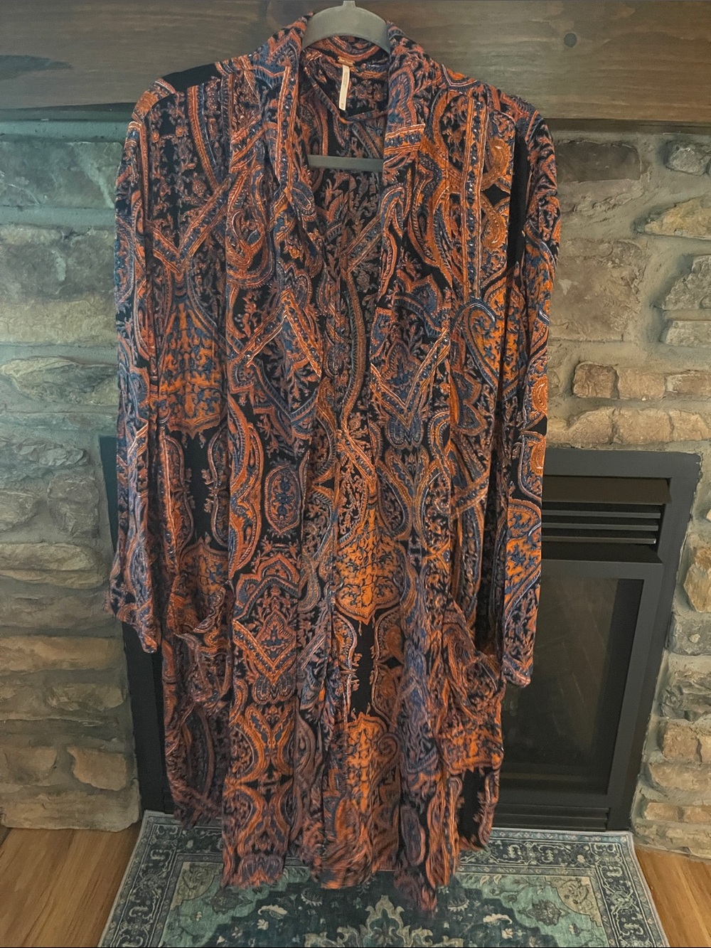 Free People Paisley Open Cardigan in Orange & Navy